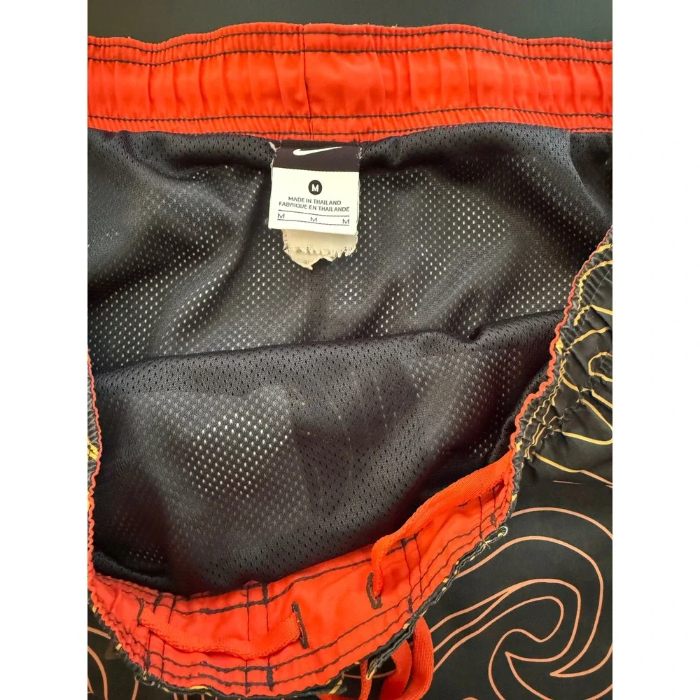 Nike Flame Swim Trunk Mens M Black/ Orange Mesh-Lined‎ Board Short Resortwear